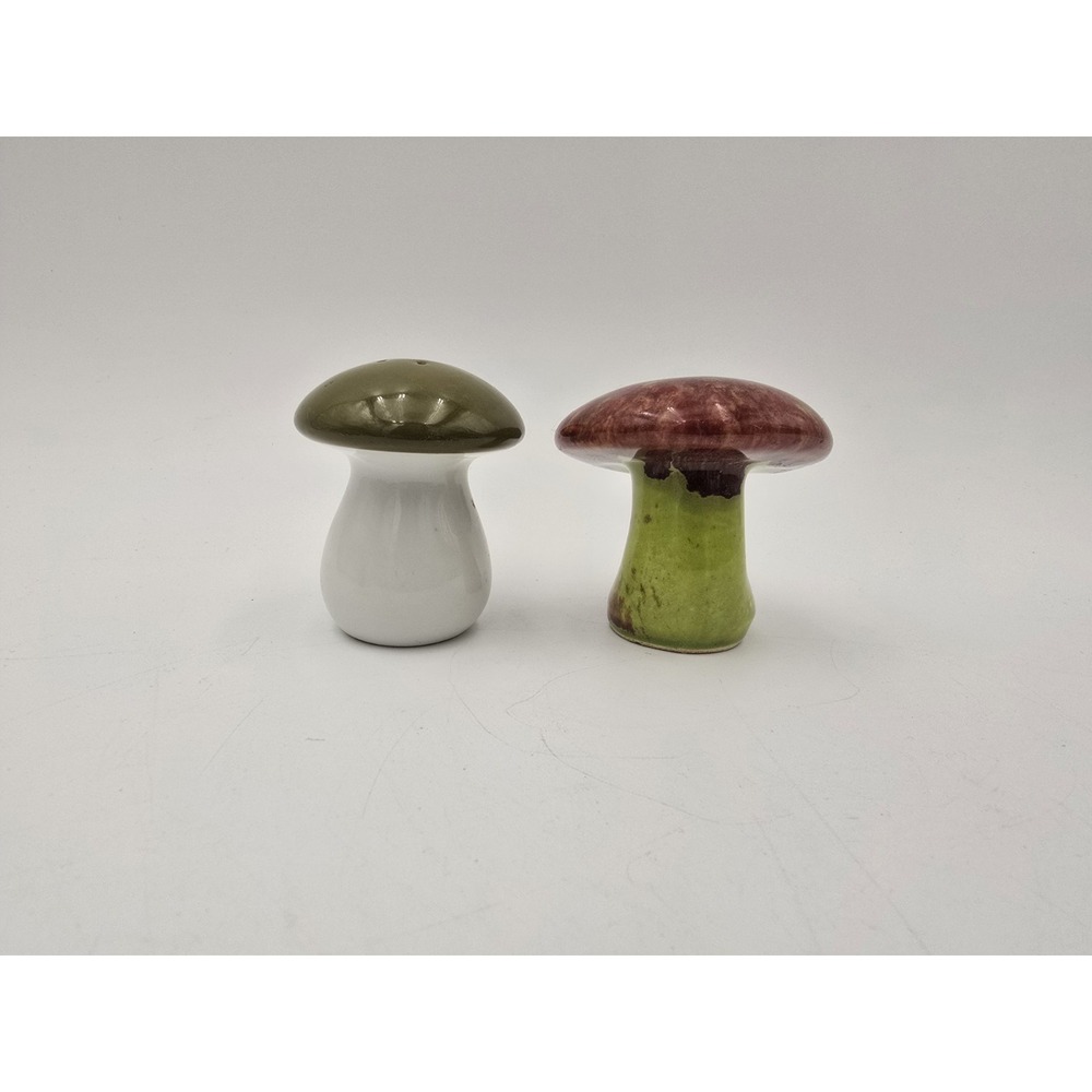 2 Sets Ceramic Vintage Mushroom Salt and Pepper Shakers 1 Mismatched Brown Green - Picture 11 of 14